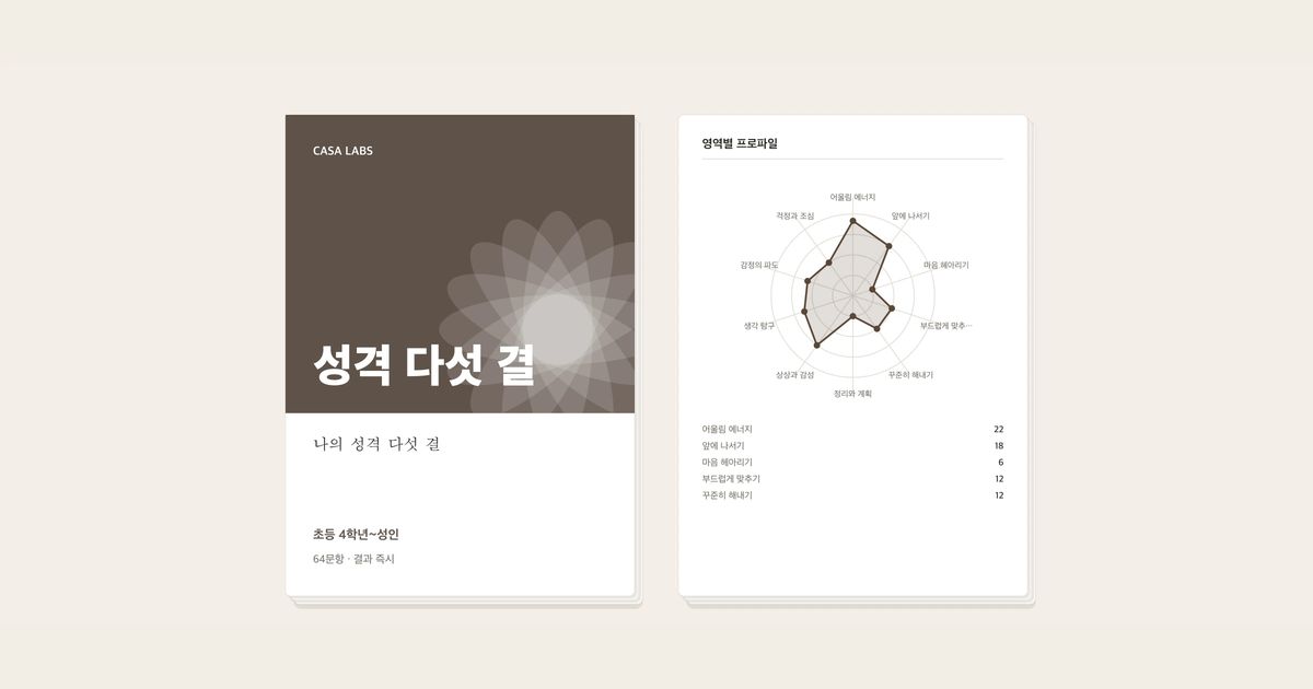 나의 성격 다섯 결 결과지 표지